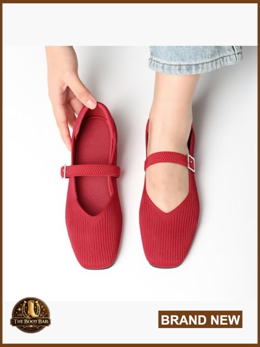 Mary Jane Flats Casual Ballet Knit Square Toe Ankle Strap Comfort Office Shoes - Picture 3 of 7